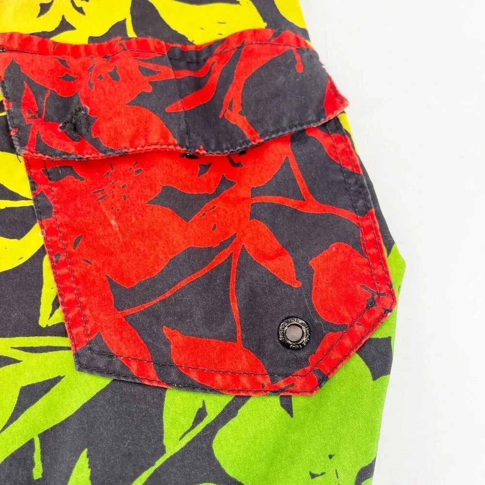 Hang 10 Hawaiian Floral‎ Gradient Mens Board Shorts Medium Surf Colorful Rainbow